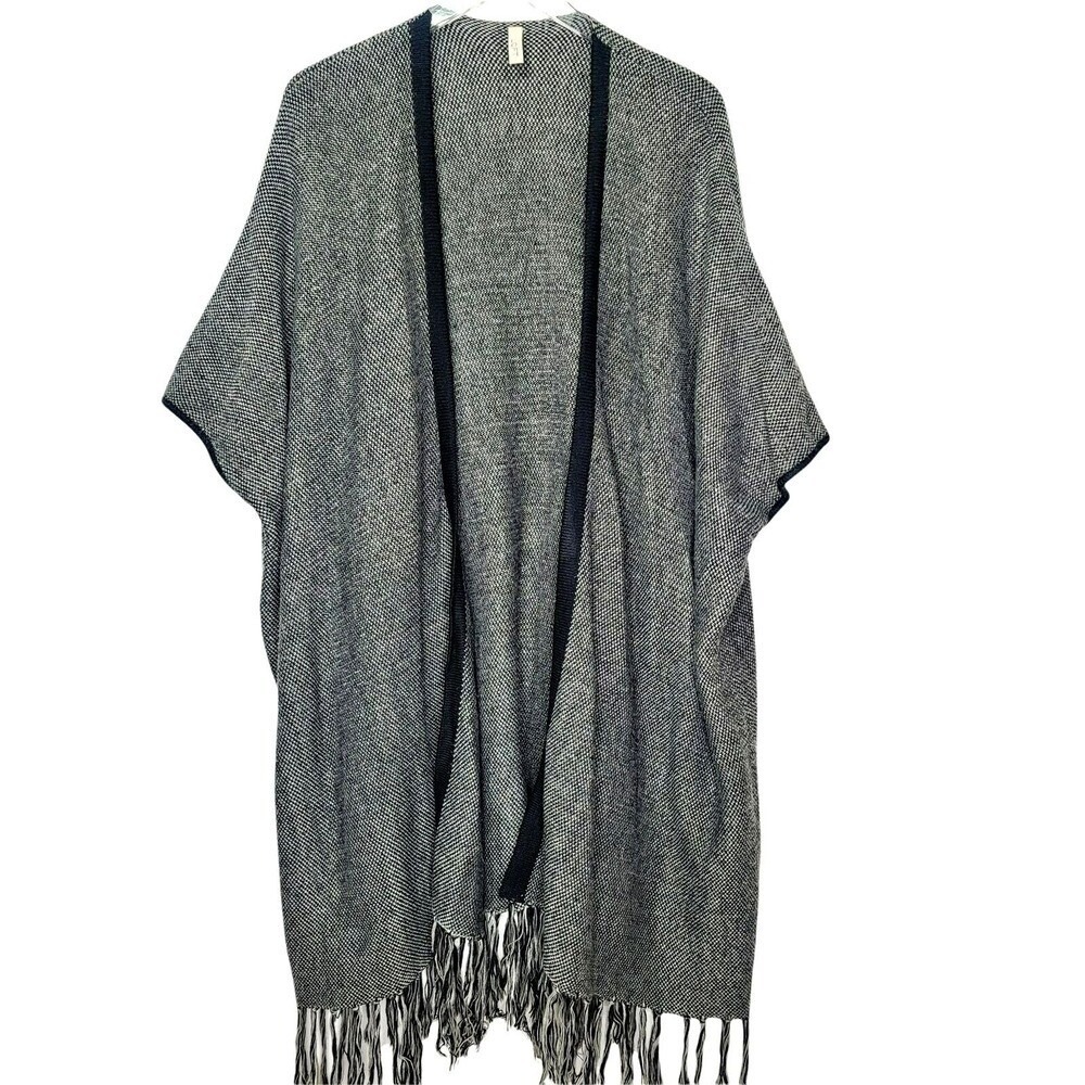 LOFT Wrap Cape Shawl Black Fringe Western Preppy Outerwear One Size